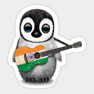 Baby Penguin Playing Indian Flag Guitar Sticker